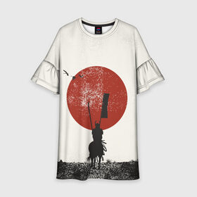 Детское платье 3D с принтом Самурай на коне в Санкт-Петербурге, 100% полиэстер | прямой силуэт, чуть расширенный к низу. Круглая горловина, на рукавах — воланы | Тематика изображения на принте: samurai | буси | воин | конь | самурай | философия | япония