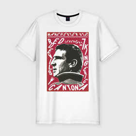 Мужская футболка хлопок Slim с принтом Эрик Кантона Манчестер Юнайтед в Санкт-Петербурге, 92% хлопок, 8% лайкра | приталенный силуэт, круглый вырез ворота, длина до линии бедра, короткий рукав | cantona | кантона | манчестер | ретро | эрик | юнайтед