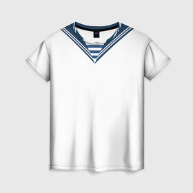 Женская футболка 3D с принтом Матроска парадная ВМФ в Санкт-Петербурге, 100% полиэфир ( синтетическое хлопкоподобное полотно) | прямой крой, круглый вырез горловины, длина до линии бедер | вмф | военная форма | день флота | матроска