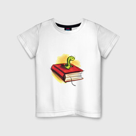 Детская футболка хлопок с принтом Книжный червь в Санкт-Петербурге, 100% хлопок | круглый вырез горловины, полуприлегающий силуэт, длина до линии бедер | бумага | книга | книжный червь | обложка | червь | червяк