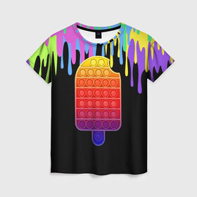 Женская футболка 3D с принтом ICE CREAM POP-IT в Санкт-Петербурге, 100% полиэфир ( синтетическое хлопкоподобное полотно) | прямой крой, круглый вырез горловины, длина до линии бедер | ice ceam | pop it | мороженое поп ит | симпл димпл