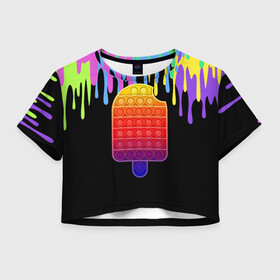 Женская футболка Crop-top 3D с принтом ICE CREAM POP-IT в Санкт-Петербурге, 100% полиэстер | круглая горловина, длина футболки до линии талии, рукава с отворотами | ice ceam | pop it | мороженое поп ит | симпл димпл