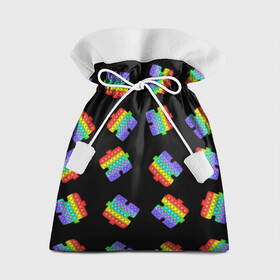 Подарочный 3D мешок с принтом поп ит  пазлы на черном в Санкт-Петербурге, 100% полиэстер | Размер: 29*39 см | Тематика изображения на принте: pop it | антистресс | детский | игрушка | лего | лопай | пазлы | поп ит | пузыри | пупырка | радужный | разноцветный | тетрис | шарик