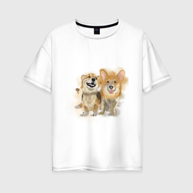 Женская футболка хлопок Oversize с принтом Корги в Санкт-Петербурге, 100% хлопок | свободный крой, круглый ворот, спущенный рукав, длина до линии бедер
 | animals | корги | питомцы | пушистики | собака