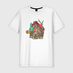 Мужская футболка хлопок Slim с принтом Lets Party в Санкт-Петербурге, 92% хлопок, 8% лайкра | приталенный силуэт, круглый вырез ворота, длина до линии бедра, короткий рукав | Тематика изображения на принте: bear | вечеринка | иллюстрация | отдых | туристические