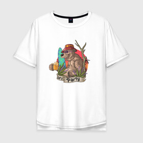 Мужская футболка хлопок Oversize с принтом Lets Party в Санкт-Петербурге, 100% хлопок | свободный крой, круглый ворот, “спинка” длиннее передней части | Тематика изображения на принте: bear | вечеринка | иллюстрация | отдых | туристические
