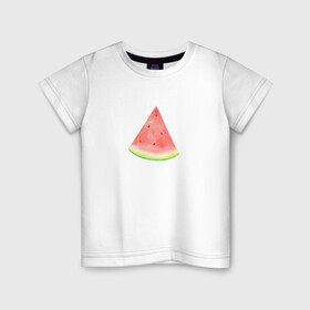 Детская футболка хлопок с принтом Кусок Арбуза в Санкт-Петербурге, 100% хлопок | круглый вырез горловины, полуприлегающий силуэт, длина до линии бедер | акварель | арбуз | еда | кусок арбуза | рисунок