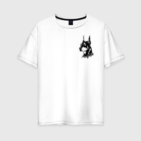 Женская футболка хлопок Oversize с принтом Doberman в Санкт-Петербурге, 100% хлопок | свободный крой, круглый ворот, спущенный рукав, длина до линии бедер
 | dog | streetwear | доберман | ошейник | собака