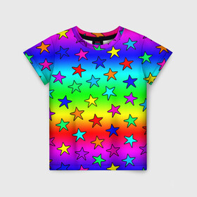 Детская футболка 3D с принтом Радужные звезды в Санкт-Петербурге, 100% гипоаллергенный полиэфир | прямой крой, круглый вырез горловины, длина до линии бедер, чуть спущенное плечо, ткань немного тянется | Тематика изображения на принте: baby | children | girl | gradient | kids | neon | rainbow | space | stars | градиент | девчачие | девчачье | детские | детский рисунок | звездочки | звезды | космос | красочные | малышам | неоновые | ночные | радуга | разноцветные