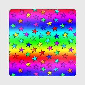 Магнит виниловый Квадрат с принтом Радужные звезды в Санкт-Петербурге, полимерный материал с магнитным слоем | размер 9*9 см, закругленные углы | Тематика изображения на принте: baby | children | girl | gradient | kids | neon | rainbow | space | stars | градиент | девчачие | девчачье | детские | детский рисунок | звездочки | звезды | космос | красочные | малышам | неоновые | ночные | радуга | разноцветные