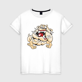 Женская футболка хлопок с принтом Злая собака в Санкт-Петербурге, 100% хлопок | прямой крой, круглый вырез горловины, длина до линии бедер, слегка спущенное плечо | dog | бульдог | злой | пес | псина | собака | собачка | сторожевой пес