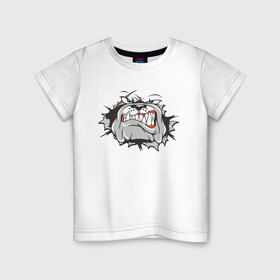 Детская футболка хлопок с принтом Пёс в 3D в Санкт-Петербурге, 100% хлопок | круглый вырез горловины, полуприлегающий силуэт, длина до линии бедер | dog | бульдог | злой | пес | псина | собака | собачка | сторожевой пес