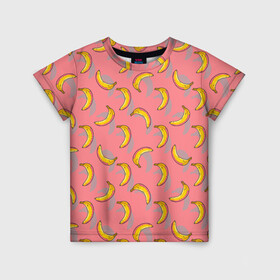 Детская футболка 3D с принтом Банановое лето в Санкт-Петербурге, 100% гипоаллергенный полиэфир | прямой крой, круглый вырез горловины, длина до линии бедер, чуть спущенное плечо, ткань немного тянется | абстракция | банан | бананы | лето | паттерн | текстуры | узоры | фрукты