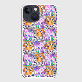 Чехол для iPhone 13 mini с принтом Тигр в цветах в Санкт-Петербурге,  |  | абстракция | крупная кошка | паттерн | текстуры | тигр | тигры | узоры