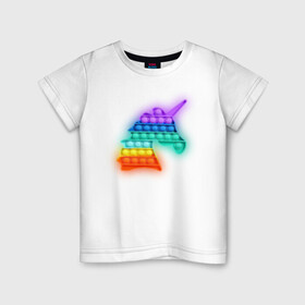 Детская футболка хлопок с принтом POP IT Единорог в Санкт-Петербурге, 100% хлопок | круглый вырез горловины, полуприлегающий силуэт, длина до линии бедер | it | minecraft | pop | unicorn | детская | детский | единорог | майнкрафт | пиксели | цветной