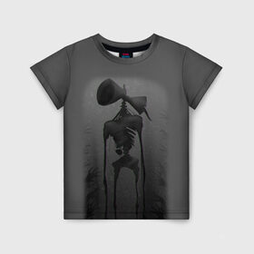 Детская футболка 3D с принтом СИРЕНОГОЛОВЫЙ GRAY в Санкт-Петербурге, 100% гипоаллергенный полиэфир | прямой крой, круглый вырез горловины, длина до линии бедер, чуть спущенное плечо, ткань немного тянется | siren head | игра | монстр | сиреноголовый | существо | хоррор