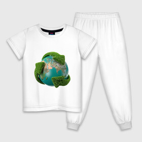 Детская пижама хлопок с принтом Чистая планета в Санкт-Петербурге, 100% хлопок |  брюки и футболка прямого кроя, без карманов, на брюках мягкая резинка на поясе и по низу штанин
 | Тематика изображения на принте: зеленая планета | переработка | планета | сортировка | сортировка мусора | стрелочки | чистая планета | экология