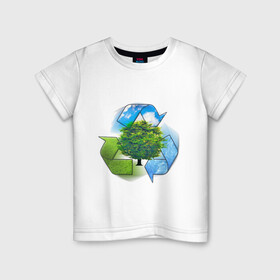 Детская футболка хлопок с принтом Взаимосвязь  в Санкт-Петербурге, 100% хлопок | круглый вырез горловины, полуприлегающий силуэт, длина до линии бедер | Тематика изображения на принте: взаимосвязь | вода | дерево | земля | небо | переработка