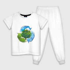 Детская пижама хлопок с принтом Взаимосвязь  в Санкт-Петербурге, 100% хлопок |  брюки и футболка прямого кроя, без карманов, на брюках мягкая резинка на поясе и по низу штанин
 | Тематика изображения на принте: взаимосвязь | вода | дерево | земля | небо | переработка
