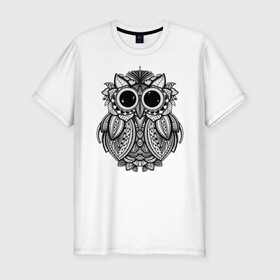 Мужская футболка хлопок Slim с принтом Owl в Санкт-Петербурге, 92% хлопок, 8% лайкра | приталенный силуэт, круглый вырез ворота, длина до линии бедра, короткий рукав | абстракция | графика | животные | птица | сова | тату | узор