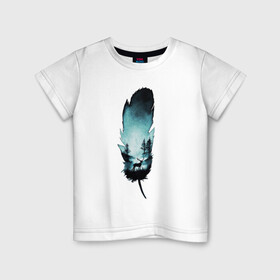 Детская футболка хлопок с принтом Перо отражает в Санкт-Петербурге, 100% хлопок | круглый вырез горловины, полуприлегающий силуэт, длина до линии бедер | Тематика изображения на принте: лес | ночь. | олень | перо