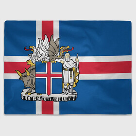 Плед 3D с принтом Флаг и Герб Исландии в Санкт-Петербурге, 100% полиэстер | закругленные углы, все края обработаны. Ткань не мнется и не растягивается | бык | герб | грифон | дракон | исландии | исландия | коровы | красный | линии | орел | пастух | синий | флаг