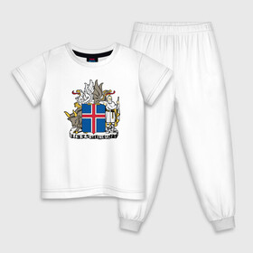 Детская пижама хлопок с принтом Герб Исландии в Санкт-Петербурге, 100% хлопок |  брюки и футболка прямого кроя, без карманов, на брюках мягкая резинка на поясе и по низу штанин
 | бык | герб | грифон | дракон | исландии | исландия | коровы | красный | линии | орел | пастух | синий | флаг