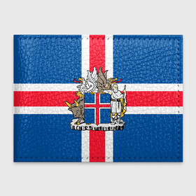 Обложка для студенческого билета с принтом Флаг и Герб Исландии в Санкт-Петербурге, натуральная кожа | Размер: 11*8 см; Печать на всей внешней стороне | Тематика изображения на принте: бык | герб | грифон | дракон | исландии | исландия | коровы | красный | линии | орел | пастух | синий | флаг