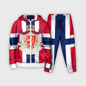 Детский костюм 3D с принтом Норвегия | Флаг и герб Норвегии в Санкт-Петербурге,  |  | герб | герб норвегии | корона | красный | лев | линии | норвегии | норвегия | синий | топор | флаг | флаг норвегии | щит