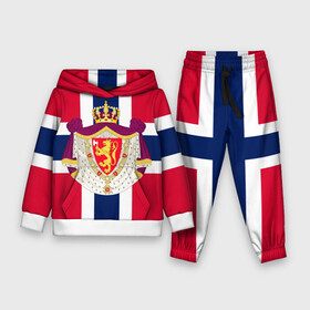 Детский костюм 3D (с толстовкой) с принтом Норвегия | Флаг и герб Норвегии в Санкт-Петербурге,  |  | герб | герб норвегии | корона | красный | лев | линии | норвегии | норвегия | синий | топор | флаг | флаг норвегии | щит