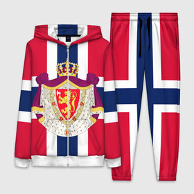 Женский костюм 3D с принтом Норвегия | Флаг и герб Норвегии в Санкт-Петербурге,  |  | герб | герб норвегии | корона | красный | лев | линии | норвегии | норвегия | синий | топор | флаг | флаг норвегии | щит