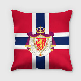 Подушка 3D с принтом Норвегия | Флаг и герб Норвегии в Санкт-Петербурге, наволочка – 100% полиэстер, наполнитель – холлофайбер (легкий наполнитель, не вызывает аллергию). | состоит из подушки и наволочки. Наволочка на молнии, легко снимается для стирки | герб | герб норвегии | корона | красный | лев | линии | норвегии | норвегия | синий | топор | флаг | флаг норвегии | щит