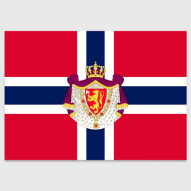Поздравительная открытка с принтом Норвегия | Флаг и герб Норвегии в Санкт-Петербурге, 100% бумага | плотность бумаги 280 г/м2, матовая, на обратной стороне линовка и место для марки
 | герб | герб норвегии | корона | красный | лев | линии | норвегии | норвегия | синий | топор | флаг | флаг норвегии | щит