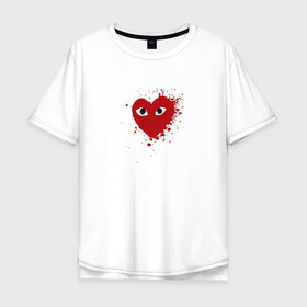 Мужская футболка хлопок Oversize с принтом Сердце с глазами в Санкт-Петербурге, 100% хлопок | свободный крой, круглый ворот, “спинка” длиннее передней части | eays | heart with eyes | japan | глаза | глазки | как парни | ком де гарсон | мода | сердце | сердце с глазами | сердце с глазищами | токио | уличный стиль | японский бренд | японский дизайн