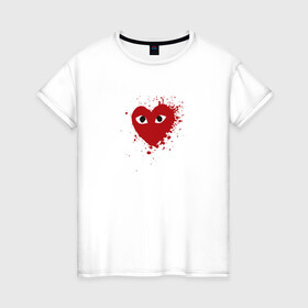 Женская футболка хлопок с принтом Сердце с глазами в Санкт-Петербурге, 100% хлопок | прямой крой, круглый вырез горловины, длина до линии бедер, слегка спущенное плечо | eays | heart with eyes | japan | глаза | глазки | как парни | ком де гарсон | мода | сердце | сердце с глазами | сердце с глазищами | токио | уличный стиль | японский бренд | японский дизайн