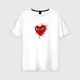 Женская футболка хлопок Oversize с принтом Сердце с глазами в Санкт-Петербурге, 100% хлопок | свободный крой, круглый ворот, спущенный рукав, длина до линии бедер
 | eays | heart with eyes | japan | глаза | глазки | как парни | ком де гарсон | мода | сердце | сердце с глазами | сердце с глазищами | токио | уличный стиль | японский бренд | японский дизайн