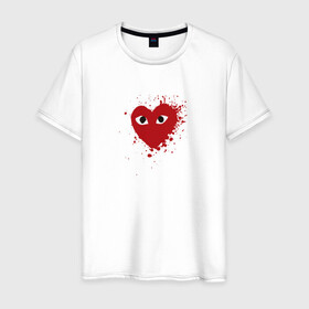 Мужская футболка хлопок с принтом Сердце с глазами в Санкт-Петербурге, 100% хлопок | прямой крой, круглый вырез горловины, длина до линии бедер, слегка спущенное плечо. | eays | heart with eyes | japan | глаза | глазки | как парни | ком де гарсон | мода | сердце | сердце с глазами | сердце с глазищами | токио | уличный стиль | японский бренд | японский дизайн
