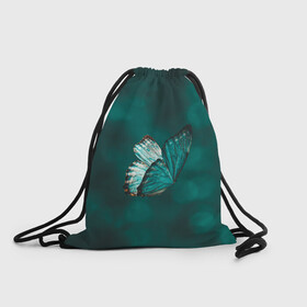 Рюкзак-мешок 3D с принтом Синяя бабочка в Санкт-Петербурге, 100% полиэстер | плотность ткани — 200 г/м2, размер — 35 х 45 см; лямки — толстые шнурки, застежка на шнуровке, без карманов и подкладки | butterfly | бабочка | летит | магия | порхает | синяя