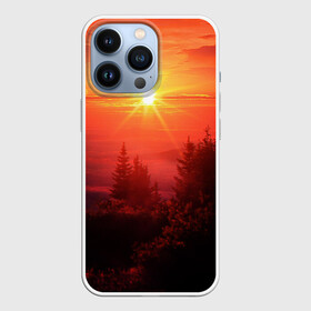 Чехол для iPhone 13 Pro с принтом УТРЕННИЙ РАССВЕТ НАД ОБЛАКАМИ в Санкт-Петербурге,  |  | деревья | лес | лето | лучи | облака | рассвет | солнце | утро