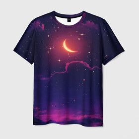 Мужская футболка 3D с принтом СКАЗОЧНАЯ НОЧЬ в Санкт-Петербурге, 100% полиэфир | прямой крой, круглый вырез горловины, длина до линии бедер | звёзды | космос | луна | мир | ночь | облака