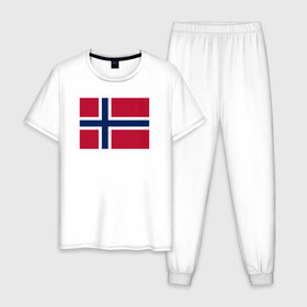 Мужская пижама хлопок с принтом Норвегия | Флаг Норвегии в Санкт-Петербурге, 100% хлопок | брюки и футболка прямого кроя, без карманов, на брюках мягкая резинка на поясе и по низу штанин
 | красный | линии | норвегии | норвегия | синий | флаг | флаг норвегии