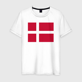 Мужская футболка хлопок с принтом Дания | Флаг Дании в Санкт-Петербурге, 100% хлопок | прямой крой, круглый вырез горловины, длина до линии бедер, слегка спущенное плечо. | Тематика изображения на принте: белый | герб | дании | дания | красный | линии | флаг