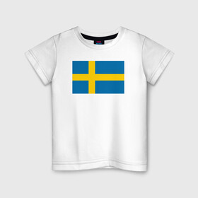 Детская футболка хлопок с принтом Швеция | Флаг Швеции в Санкт-Петербурге, 100% хлопок | круглый вырез горловины, полуприлегающий силуэт, длина до линии бедер | герб | желтый | знак | линии | прямоугольник | символика | синий | флаг | швеции | швеция