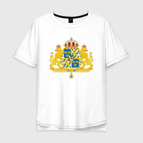 Мужская футболка хлопок Oversize с принтом Швеция | Герб Швеции в Санкт-Петербурге, 100% хлопок | свободный крой, круглый ворот, “спинка” длиннее передней части | герб | желтый | знак | линии | прямоугольник | символика | синий | флаг | швеции | швеция