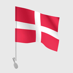 Флаг для автомобиля с принтом Дания | Флаг Дании в Санкт-Петербурге, 100% полиэстер | Размер: 30*21 см | белый | герб | государство | дании | дания | знак | красный | крест | линии | символика | страна | флаг