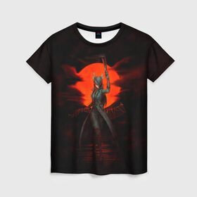 Женская футболка 3D с принтом Blood moon в Санкт-Петербурге, 100% полиэфир ( синтетическое хлопкоподобное полотно) | прямой крой, круглый вырез горловины, длина до линии бедер | bloodborne | game | games | stranger | бладборн | игра | игры | соулс | странник