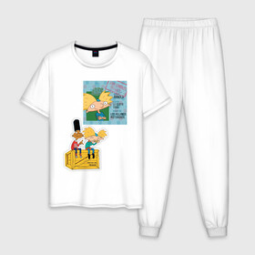 Мужская пижама хлопок с принтом HEY ARNOLD! II в Санкт-Петербурге, 100% хлопок | брюки и футболка прямого кроя, без карманов, на брюках мягкая резинка на поясе и по низу штанин
 | animation | kids | school | мультфильмы | приключения | школа