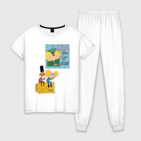 Женская пижама хлопок с принтом HEY ARNOLD! II в Санкт-Петербурге, 100% хлопок | брюки и футболка прямого кроя, без карманов, на брюках мягкая резинка на поясе и по низу штанин | animation | kids | school | мультфильмы | приключения | школа