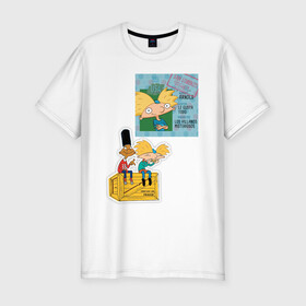 Мужская футболка хлопок Slim с принтом HEY ARNOLD! II в Санкт-Петербурге, 92% хлопок, 8% лайкра | приталенный силуэт, круглый вырез ворота, длина до линии бедра, короткий рукав | animation | kids | school | мультфильмы | приключения | школа