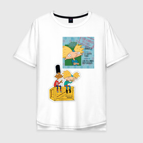 Мужская футболка хлопок Oversize с принтом HEY ARNOLD! II в Санкт-Петербурге, 100% хлопок | свободный крой, круглый ворот, “спинка” длиннее передней части | animation | kids | school | мультфильмы | приключения | школа